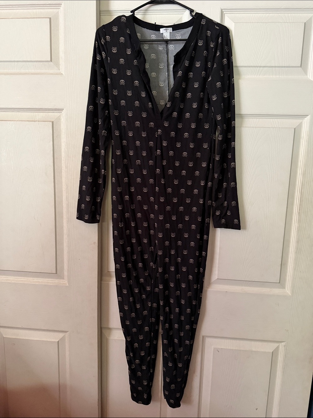 Forever 21 Black Long-Sleeve Jumpsuit with Subtle Skull Print